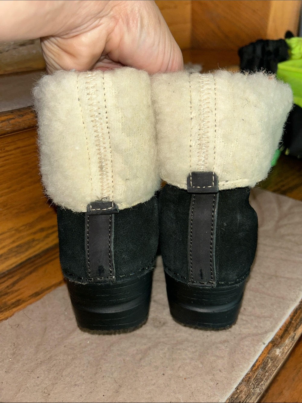 Sanita Women's Black Winter Ankle Boots with White Faux-Fur Cuff - Picture 3 of 5